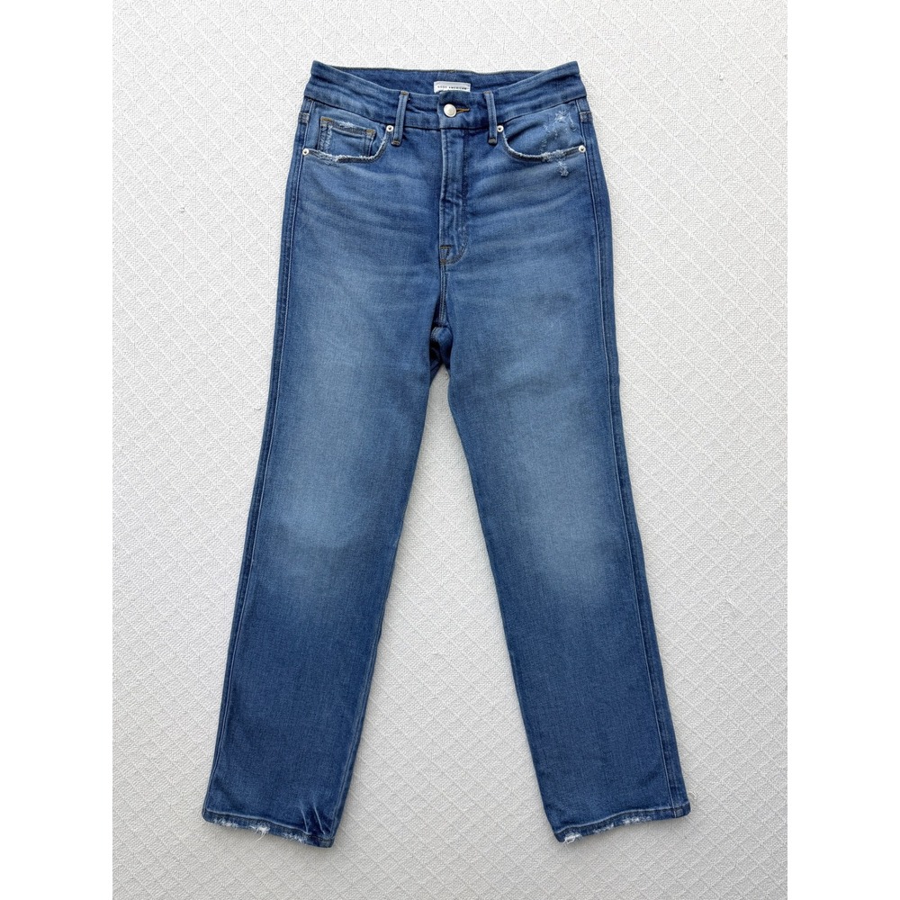 Good American Good Curve Straight Jeans Indigo338 High Rise Distressed 4 / 27 - Picture 5 of 11
